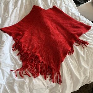 One Size - Red Fringe Poncho.